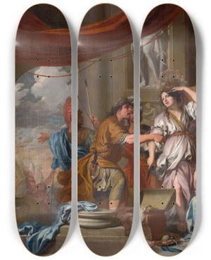 Triptych art skateboard deck of Gerard De Lairesse Achilles Discovered Among The Daughters Of Lycomedes by Gerard de Lairesse (1641-1711)