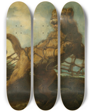 Triptych art skateboard deck of Frans Snyders The Lion And The Mouse by Frans Snyders (1579-1657)