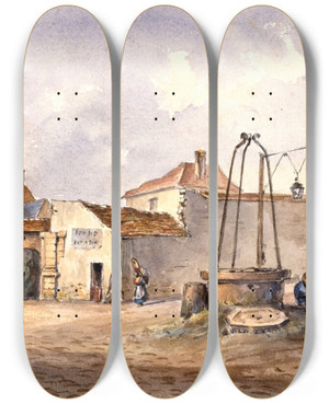 Triptych art skateboard deck of Augustesbastien Bnard Restes De Lglise Saint Martin Place De La Collgiale Faubourg Saint Marcel by Auguste-Sbastien Bnard (1810-1873)