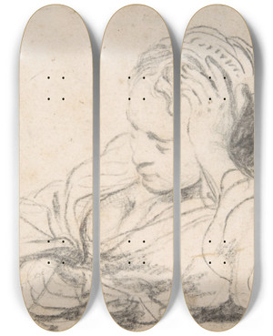 Triptych art skateboard deck of Govert Flinck A Woman Asleep by Govert Flinck (1615-1660)