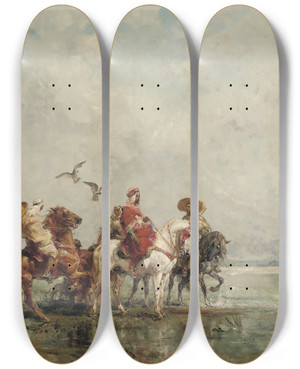 Triptych art skateboard deck of Henri Milien Rousseau Hunting In The Marshlands by Henri milien Rousseau (1875-1933)