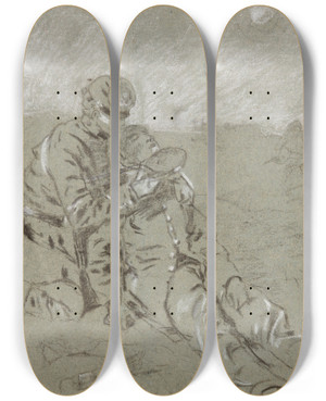 Triptych art skateboard deck of Winslow Homer Soldier Giving Water To A Wounded Companion by Winslow Homer (1836-1910)