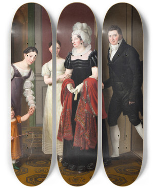Triptych art skateboard deck of Christoffer Wilhelm Eckersberg The Nathanson Family by Christoffer Wilhelm Eckersberg (1783-1853)