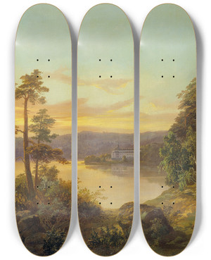 Triptych art skateboard deck of Charles Xv Of Sweden View Of Ulriksdal by Charles XV of Sweden (1826-1872)