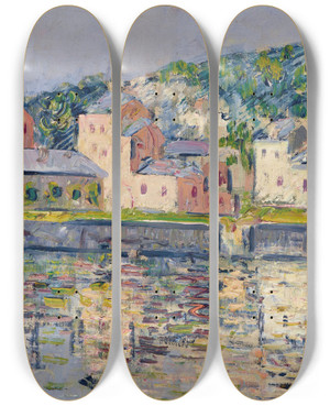 Triptych art skateboard deck of Gustave Loiseau La Berge Pontoise by Gustave Loiseau (1865-1935)