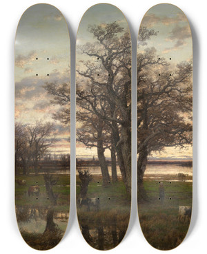 Triptych art skateboard deck of Joseph Van Luppen Autumn by Joseph Van Luppen (1834-1891)