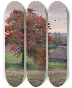 Triptych art skateboard deck of Teodor Ziomek Wild Pear Tree by Teodor Ziomek (1874-1937)