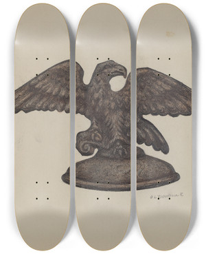 Triptych art skateboard deck of Austin L Davison Cast Iron Eagle by Austin L Davison