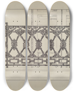 Triptych art skateboard deck of Arelia Arbo Cast Iron Balcony Railing by Arelia Arbo