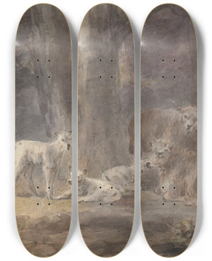 Triptych art skateboard deck of Sawrey Gilpin Sheep Under A Tree by Sawrey Gilpin (1733-1807)