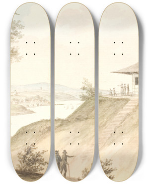 Triptych art skateboard deck of Sren L Lange Schweizerhuset Ved Jgerspris by Soren L Lange (1760-1828)