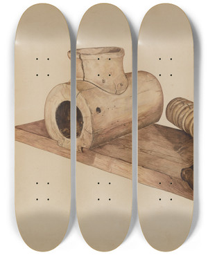 Triptych art skateboard deck of Doris Hollingsworth Potato Grinder by Doris Hollingsworth