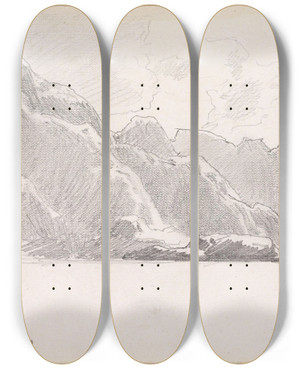 Triptych art skateboard deck of Hans Gude Moldefjorden by Hans Gude (1825-1903)