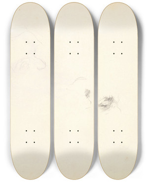 Triptych art skateboard deck of Frederic Leighton Preliminary Studies For Portrait Of William Makepeace Thackeray by Frederic Leighton (1830-1896)