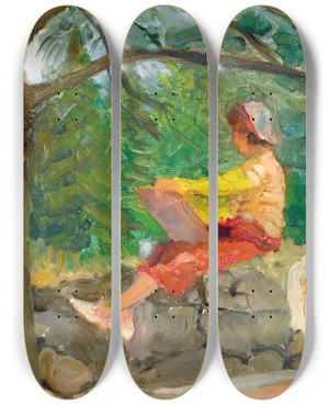 Triptych art skateboard deck of Venny Soldanbrofeldt Artist Friend Drawing by Venny Soldan-Brofeldt (1863-1945)