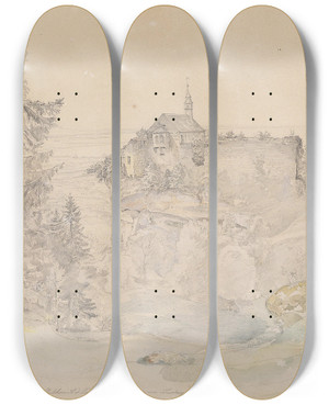 Triptych art skateboard deck of Franz Barbarini Gebhardskapelle Bei Bregenz by Franz Barbarini (1804-1873)