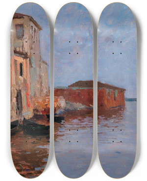 Triptych art skateboard deck of Alfred Zoff Chioggia_1 by Alfred Zoff (1852-1927)