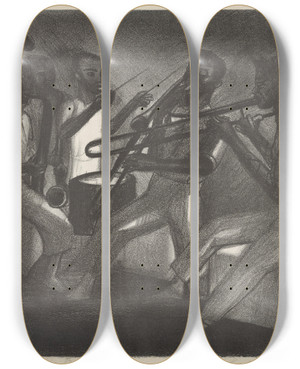 Triptych art skateboard deck of Elizabeth Olds Wpa Rhythm by Elizabeth Olds (1896-1991)