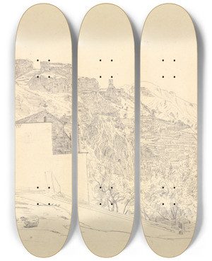 Triptych art skateboard deck of Carl Wagner View Of Amalfi by Carl Wagner (1796-1867)
