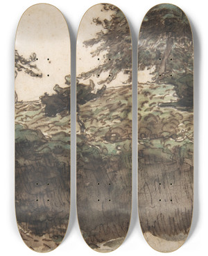 Triptych art skateboard deck of Jeanfranois Millet Landscape Vichy_1 by Jean-Franois Millet (1814-1875)
