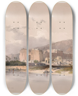 Triptych art skateboard deck of David Roberts Temple Of Kalabshee Kalabsha Kalbishah Nubia Nov 1838 by David Roberts (1796-1864)