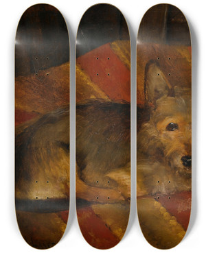 Triptych art skateboard deck of Sir John Lavery Dog On A Chair by Sir John Lavery (1856-1941)