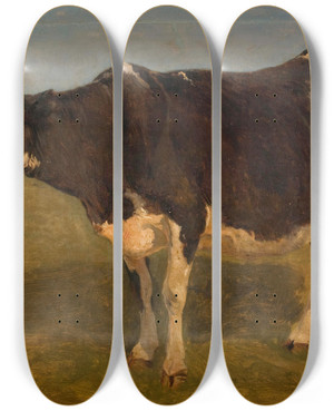 Triptych art skateboard deck of Carlo Dalgas Black And White Cow Standing Study_1 by Carlo Dalgas (1821-1851)