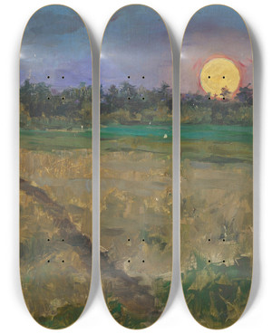 Triptych art skateboard deck of Maria Yakunchikova Moonrise by Maria Yakunchikova (1870-1902)