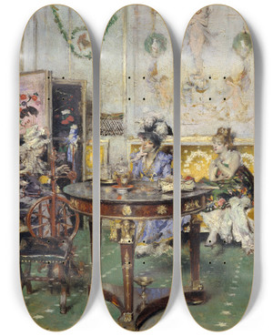 Triptych art skateboard deck of Giovanni Boldini Gossip by Giovanni Boldini (1842-1931)