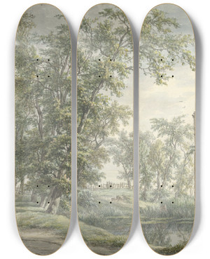Triptych art skateboard deck of Egbert Van Drielst Rune Van Het Huis De Haer by Egbert Van Drielst (1746-1818)