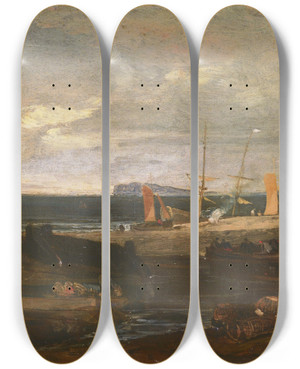 Triptych art skateboard deck of Joseph Mallord William Turner A Scene On The English Coast by Joseph Mallord William Turner (1775-1851)
