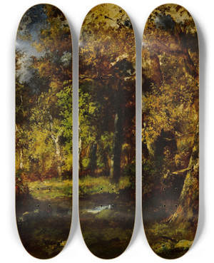 Triptych art skateboard deck of Narcissevirgile Diaz De La Pea Fret De Fontainebleau by Narcisse-Virgile Diaz de La Pea (1808-1876)