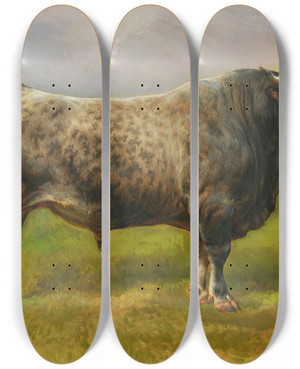 Triptych art skateboard deck of Rosa Bonheur Le Taureau Gris by Rosa Bonheur (1822-1899)
