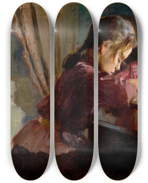 Triptych art skateboard deck of Eero Jrnefelt Siblings by Eero Jarnefelt (1863-1937)
