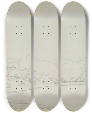 Triptych art skateboard deck of Thomas Sunderland On Brothers Water by Thomas Sunderland (1744-1828)