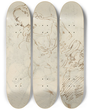Triptych art skateboard deck of Donato Creti Female Figure Penitent Magdalene Verso by Donato Creti (1671-1749)