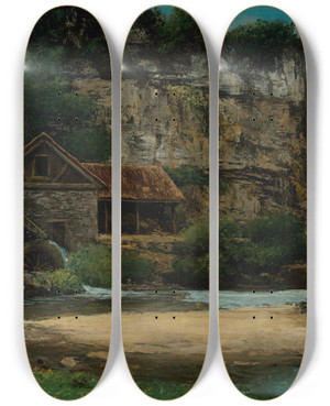 Triptych art skateboard deck of Gustave Courbet Le Moulin by Gustave Courbet (1819-1877)