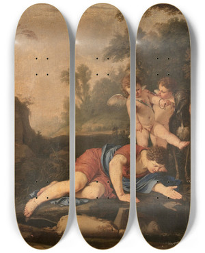 Triptych art skateboard deck of Laurent De La Hyre Narcisse by Laurent de la Hyre (1606-1656)