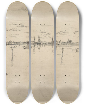 Triptych art skateboard deck of James Abbott Mcneill Whistler Little Venice by James Abbott Mcneill Whistler (1834-1903)