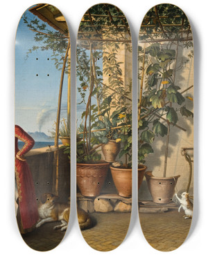 Triptych art skateboard deck of Benno Trmer Woman From Procida by Benno Tormer (1804-1859)