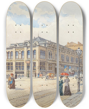 Triptych art skateboard deck of Ernst Graner Schwender Colosseum In Mariahilfer Strae by Ernst Graner (1865-1943)