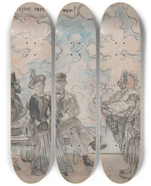 Triptych art skateboard deck of James Ensor Plague Here Plague There Plague Everywhere by James Ensor (1860-1949)
