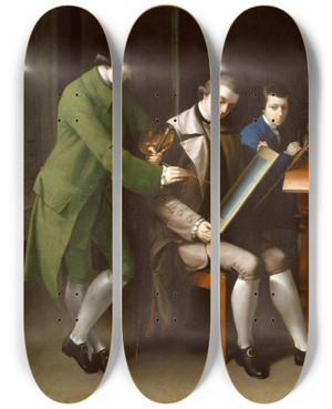 Triptych art skateboard deck of Matthew Pratt The American School by Matthew Pratt (1734-1805)