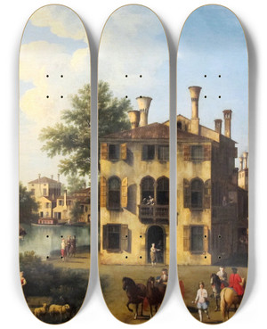 Triptych art skateboard deck of Giovanni Battista Cimaroli View Of The Brenta Near Dolo by Giovanni Battista Cimaroli (1687-1771)