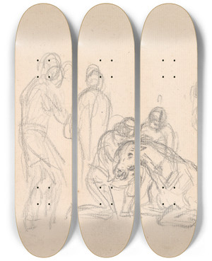 Triptych art skateboard deck of Sawrey Gilpin Two Figures Kneeling Beside A Horse by Sawrey Gilpin (1733-1807)