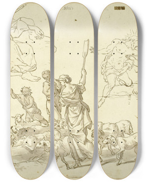 Triptych art skateboard deck of After Domenico Piola Sketches Of Religious Scenes by After Domenico Piola (1627-1703)