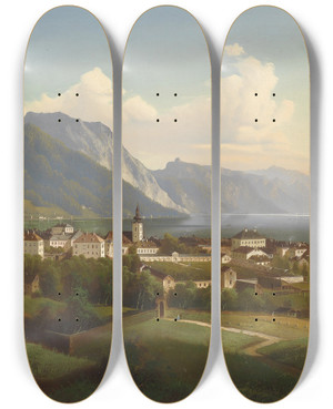 Triptych art skateboard deck of Johann Wilhelm Jankowski Blick Auf Gmunden Mit Schloss Orth_2 by Johann Wilhelm Jankowski (1825-1870) Triptych art skateboard deck of Johann Wilhelm Jankowski Blick Auf Gmunden Mit Schloss Orth_2 by Johann Wilhelm Jankowski (1825-1870)
