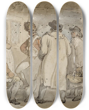 Triptych art skateboard deck of Thomas Rowlandson At The Inn Door by Thomas Rowlandson (1756-1827)