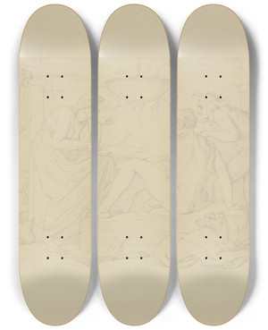 Triptych art skateboard deck of Bonaventura Genelli Aus Dem Leben Eines Wstlings Vii Der Wstling Bei Einer Hexe by Bonaventura Genelli (1798-1868)