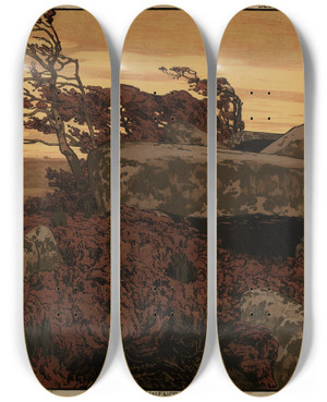 Triptych art skateboard deck of Karl Biese Hnengrab In Der Heide by Karl Biese (1863-1926)